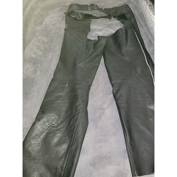 PRO FORCE Leather Chaps Black BIKER Belted Riding Pants Motorcycle Size XXXL 3X - Picture 8 of 14